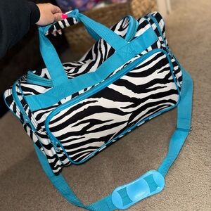 Zebra Print Duffel Bag with Blue Accents